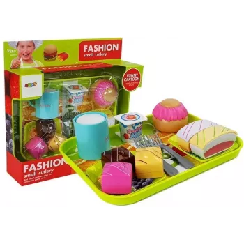 LEAN TOYS Set valgymo desertinio pyrago su padėklu – 8 dalių porceliano ir nerūdijančio plieno serviravimo rinkinys