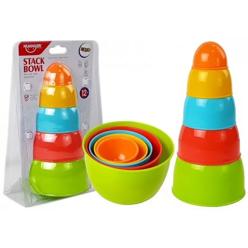 LEAN TOYS Piramidiniai puodeliai-dubenėliai kūdikiams 5 vnt.