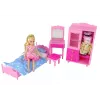 LEAN TOYS Baldų rinkinys lėlėms: lova, spinta, tualetinis staliukas 29-30 cm mados lėlėms, rožinė, 3 dalys