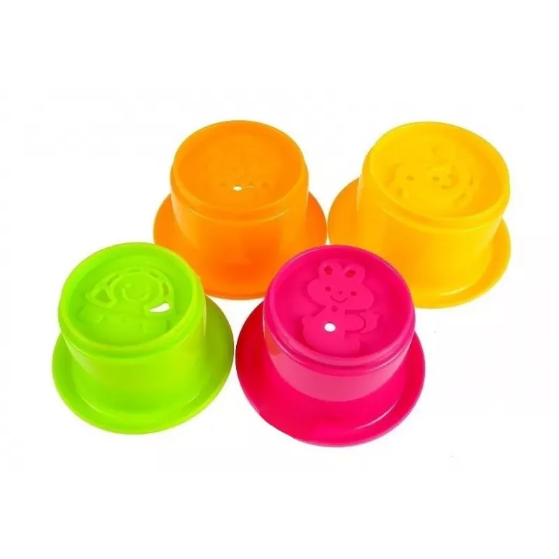 LEAN TOYS Duckie Bathing Set Cups - 3 sukraunami puodeliai ir vandens pūtimo antis vonios žaislas