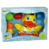 LEAN TOYS Duckie Bathing Set Cups - 3 sukraunami puodeliai ir vandens pūtimo antis vonios žaislas