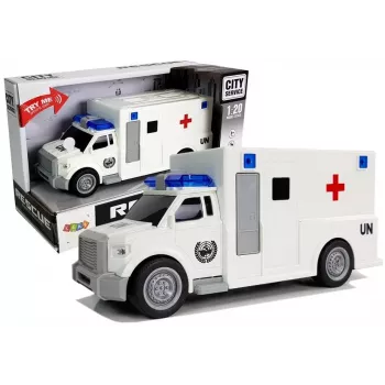 LEAN TOYS Automobilis Greitosios Pagalbos su Inercine Pavara Baltas 1:20 su Garsu