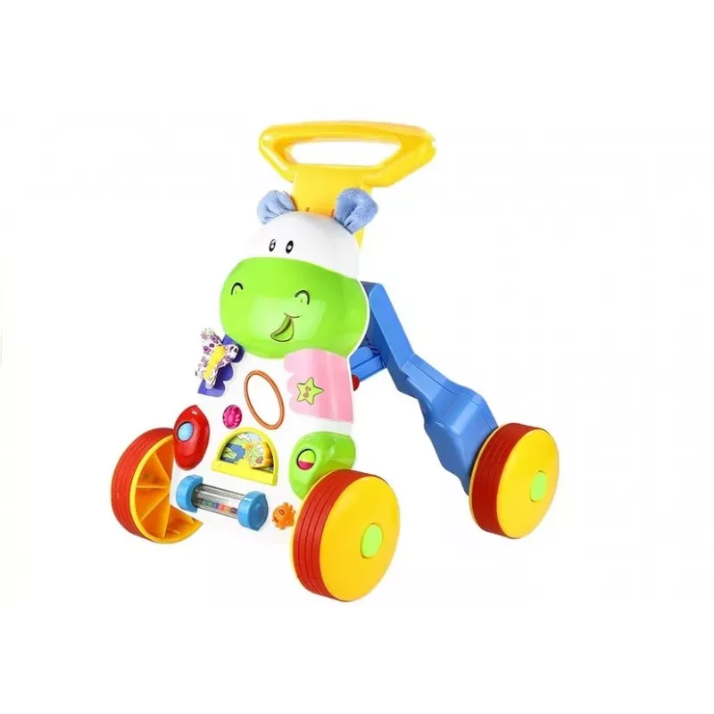 LEAN TOYS Stumdomas žaislas kūdikiams Begemotas su garsais, barškučiais, šlamančiais elementais ir veidrodėliu