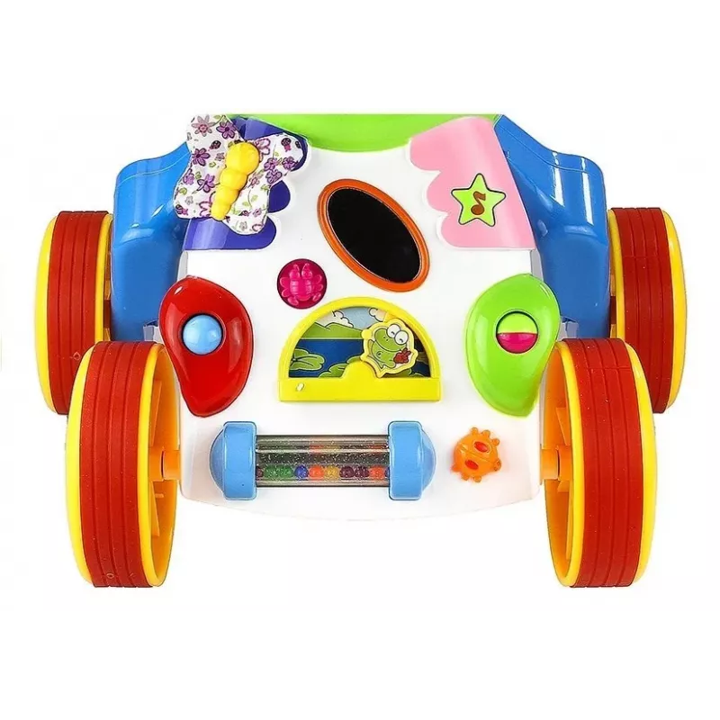 LEAN TOYS Stumdomas žaislas kūdikiams Begemotas su garsais, barškučiais, šlamančiais elementais ir veidrodėliu