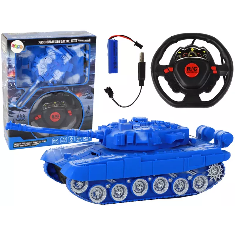 LEAN TOYS R/C Tank nuotoliniu valdymu, su šviesomis ir garsu, mėlynas, 1:18, 27MHz