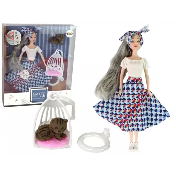 LEAN TOYS Baby Doll Emily Gray Hair Kitten Swing
