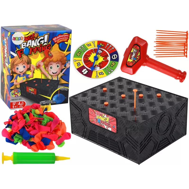 LEAN TOYS Šeimos arkadinis žaidimas: Sprogdink balioną su plaktuku ir vinimis
