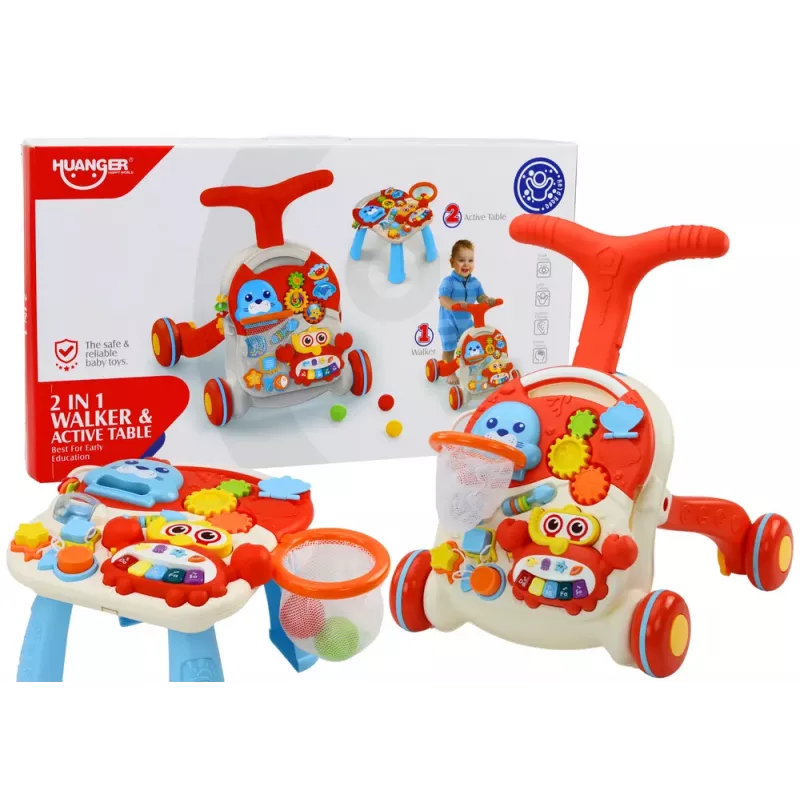 LEAN TOYS Push Toy Interactive Educational Table 2in1 Red