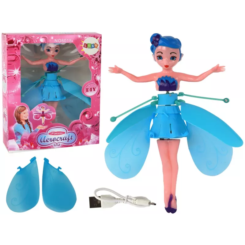 LEAN TOYS Rankomis valdoma stebuklinga mėlyna fėja skraidanti lėlė
