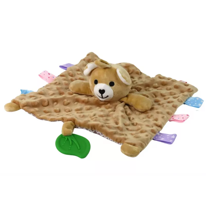 LEAN TOYS Teddy Bear Sensorinė veiklos antklodė su dantukų žaislu ir barškučiu