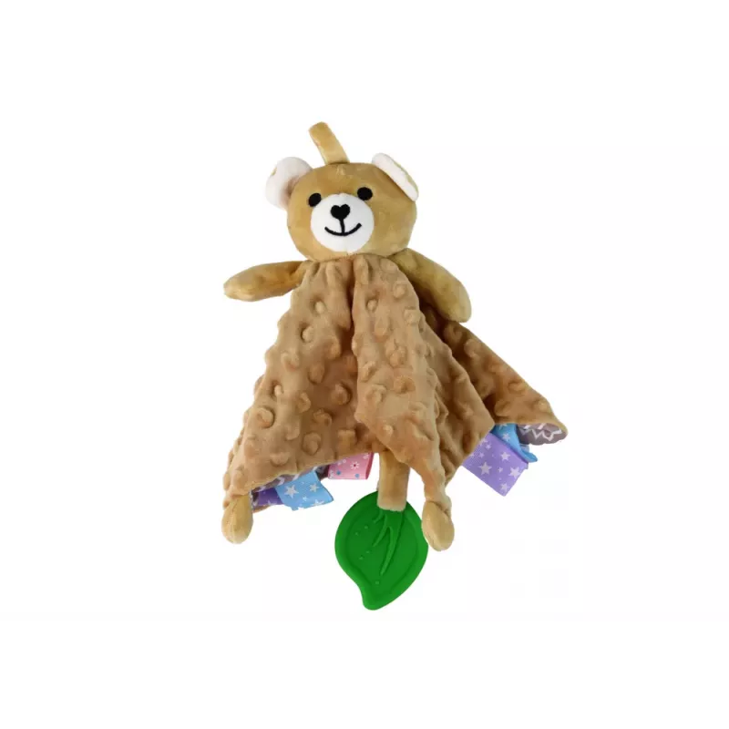 LEAN TOYS Teddy Bear Sensorinė veiklos antklodė su dantukų žaislu ir barškučiu