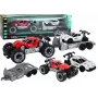 LEAN TOYS Raudono visureigio ir balto sportinio automobilio bei vilkiko rinkinys