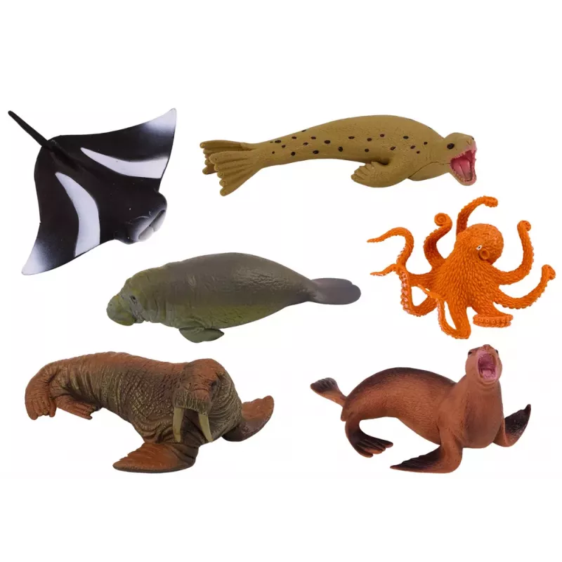 LEAN TOYS Jūros gyvūnų figūrėlių rinkinys Vėplys Ruonis Aštuonkojis 6 vnt.