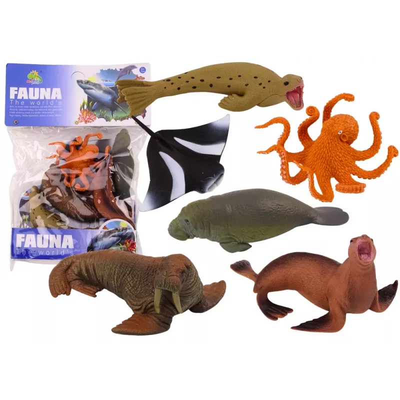 LEAN TOYS Jūros gyvūnų figūrėlių rinkinys Vėplys Ruonis Aštuonkojis 6 vnt.