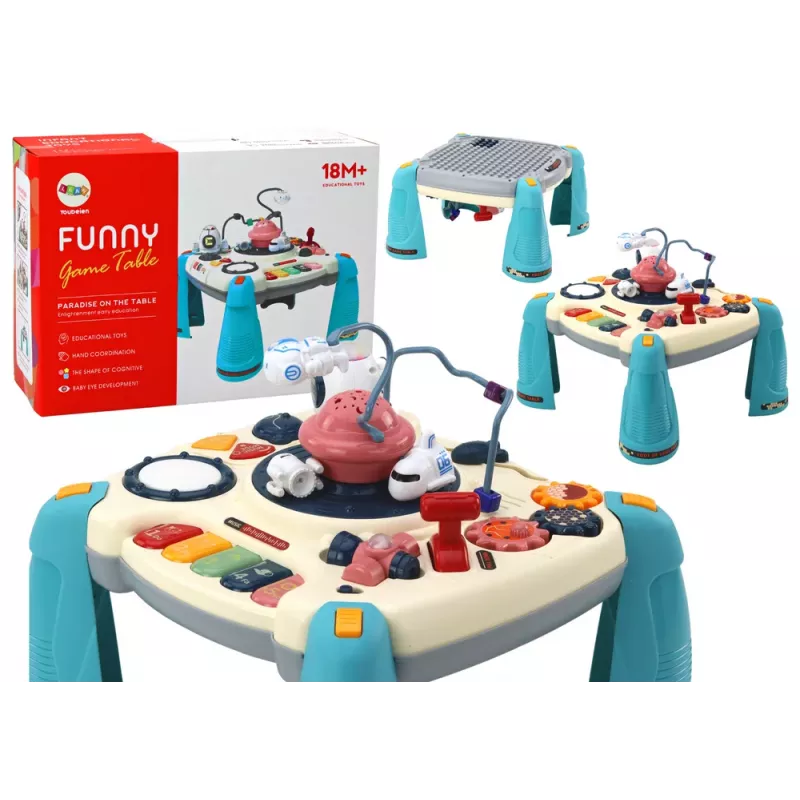 LEAN TOYS Interaktyvus edukacinis stalas vaikams su pianinu, kosmoso mėlyna