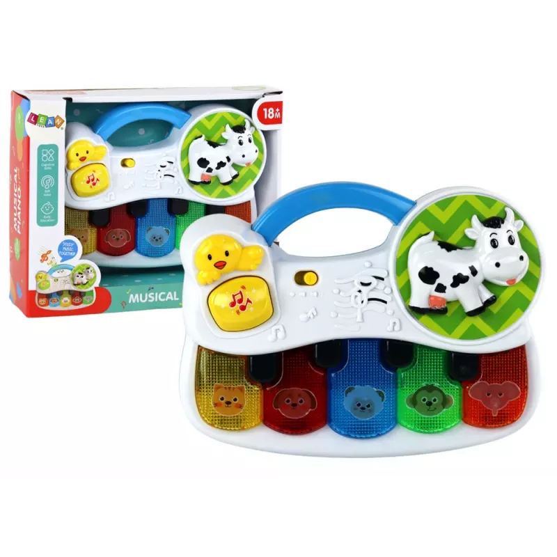 LEAN TOYS Mažas pianinas vaikams, gyvūnai, šviesos, garsai