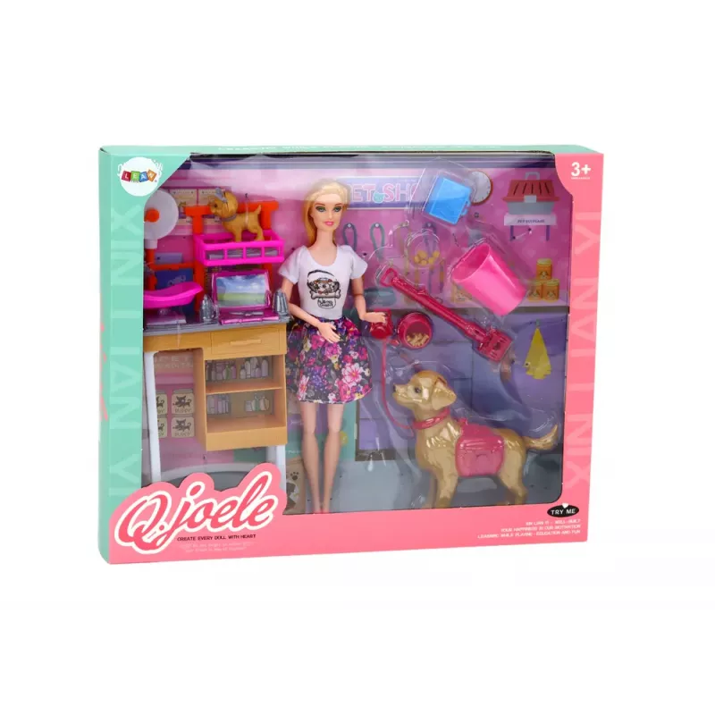 LEAN TOYS Lėlių rinkinys su šunimis, kate ir veterinariniais aksesuarais