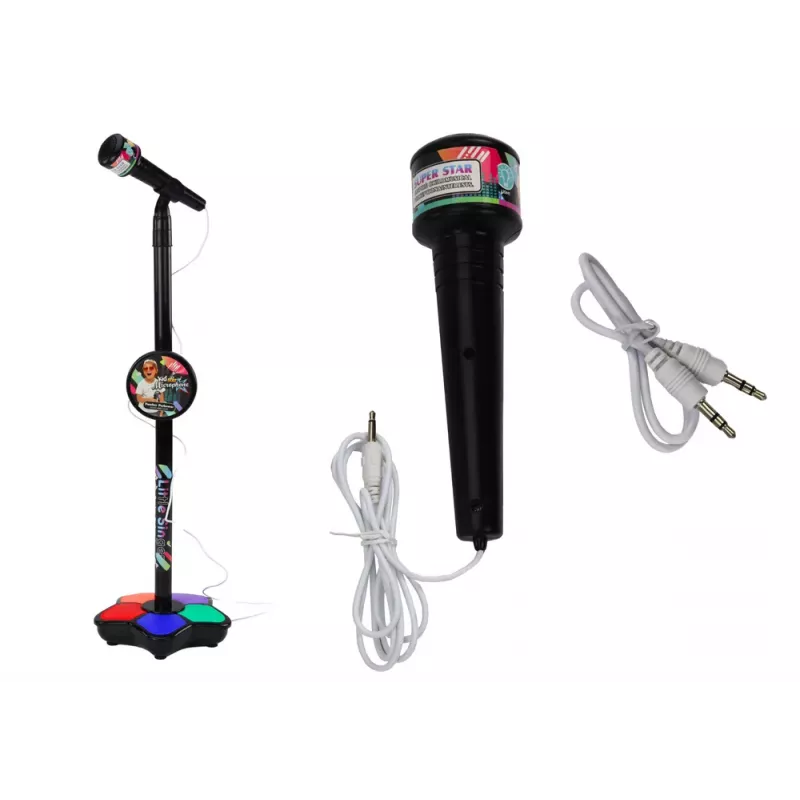 LEAN TOYS Mikrofonas su stovu vaikų karaoke, reguliuojamas apšvietimas, juodas