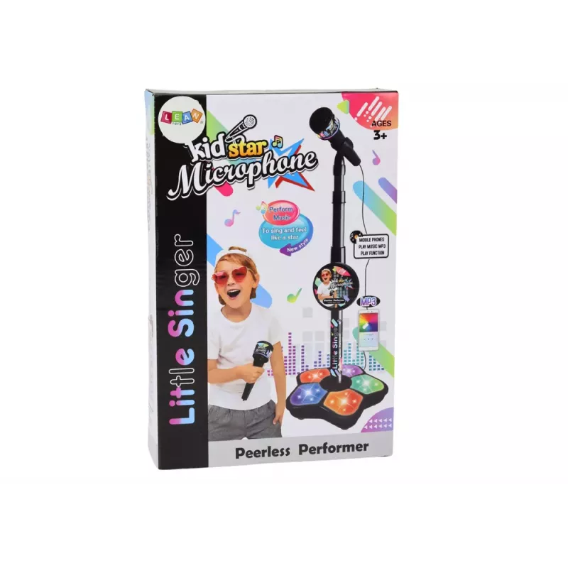 LEAN TOYS Mikrofonas su stovu vaikų karaoke, reguliuojamas apšvietimas, juodas