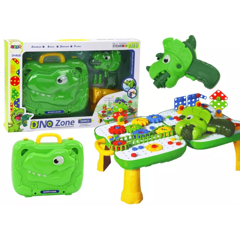 LEAN TOYS Staliniukas Lagaminas DIY Rinkinys Dėlionės Blokeliai Dinozauras Atsuktuvas 249 Dalys