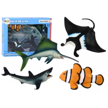 LEAN TOYS Jūros gyvūnų figūrėlių rinkinys Ryklys Delfinas Rombinė raja 5 vnt.