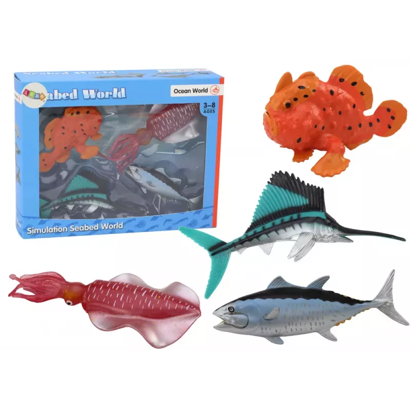 LEAN TOYS Figūrėlių rinkinys Jūros gyvūnai Vandenyno žuvys Kalmaras 4 vnt.