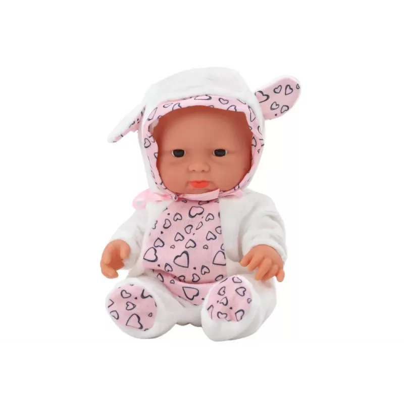 LEAN TOYS Mažas kūdikio lėlė, baltais drabužiais, kepurė, lankelis, ausys