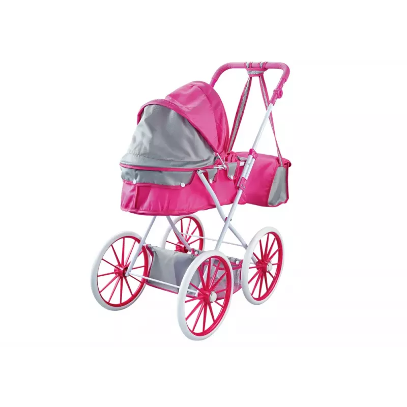LEAN TOYS Doll Stroller Metal Bag Big Wheels Pink