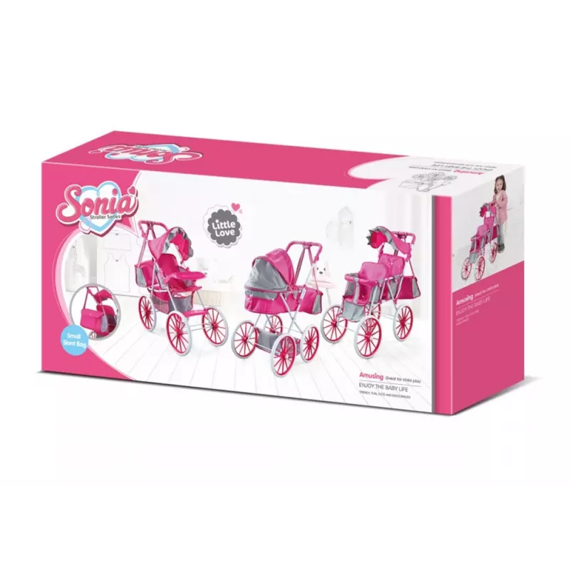LEAN TOYS Doll Stroller Metal Bag Big Wheels Pink
