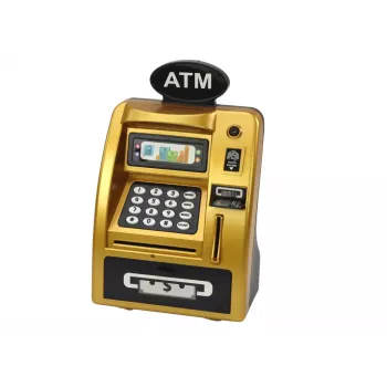 LEAN TOYS ATM Taupyklė Vaikams Mokanti Taupyti Auksinė Juoda