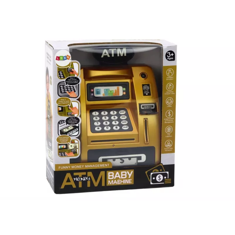 LEAN TOYS ATM Taupyklė Vaikams Mokanti Taupyti Auksinė Juoda