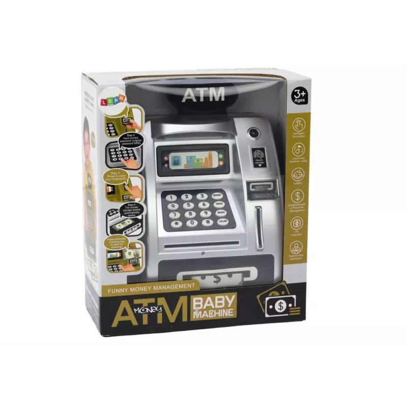 LEAN TOYS ATM Taupyklė Vaikams Mokymuisi Taupyti Sidabrinė Juoda