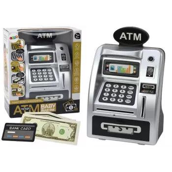 LEAN TOYS ATM Taupyklė Vaikams Mokymuisi Taupyti Sidabrinė Juoda