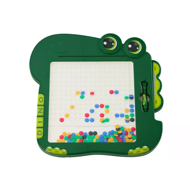 LEAN TOYS Edukacinė magnetinė lenta Dinozaurų piešimo ir dėlionės lentelė Žali karoliukai