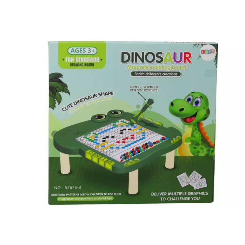 LEAN TOYS Edukacinė magnetinė lenta Dinozaurų piešimo ir dėlionės lentelė Žali karoliukai