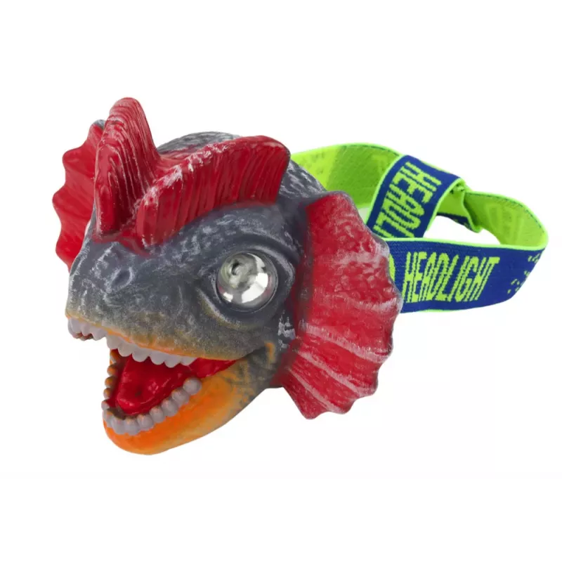 LEAN TOYS Dinozaurų priekinis žibintas su reguliuojamu dirželiu, 3 LED