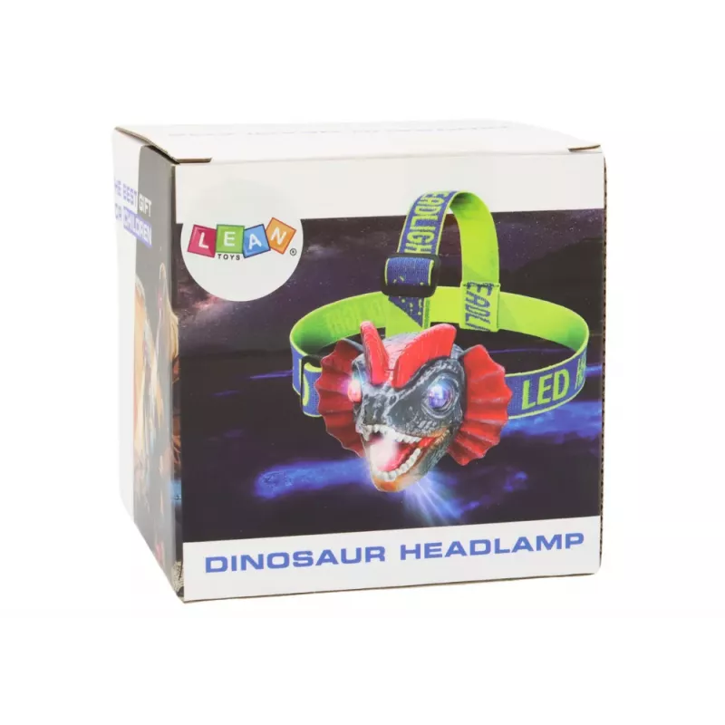 LEAN TOYS Dinozaurų priekinis žibintas su reguliuojamu dirželiu, 3 LED
