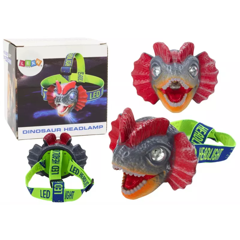 LEAN TOYS Dinozaurų priekinis žibintas su reguliuojamu dirželiu, 3 LED