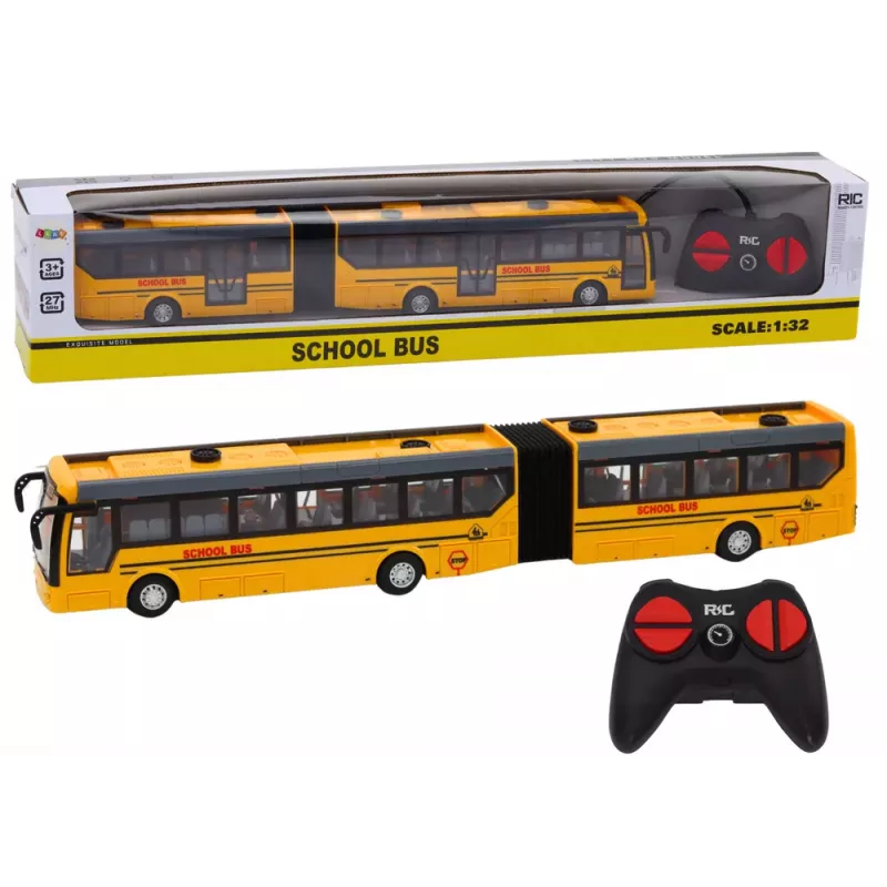 LEAN TOYS nuotolinio valdymo artikuliuotas mokyklinis autobusas RC 1:32 geltonas
