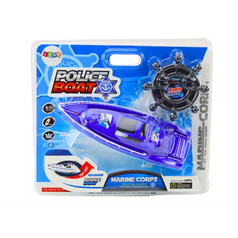 LEAN TOYS nuotoliniu valdymo policijos valtis RC mėlyna 27MHz