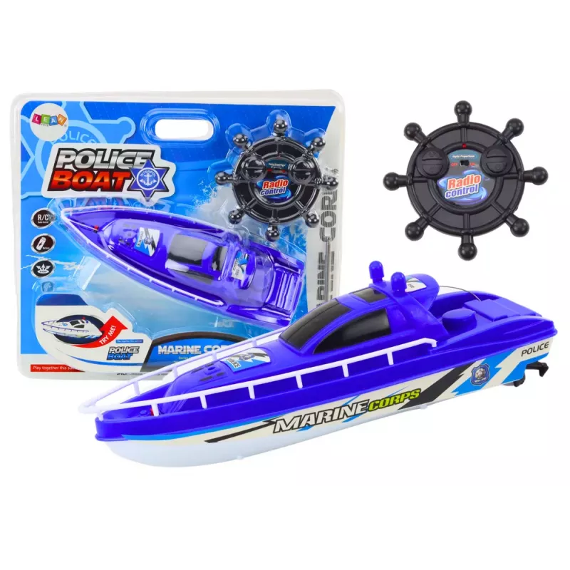 LEAN TOYS nuotoliniu valdymo policijos valtis RC mėlyna 27MHz