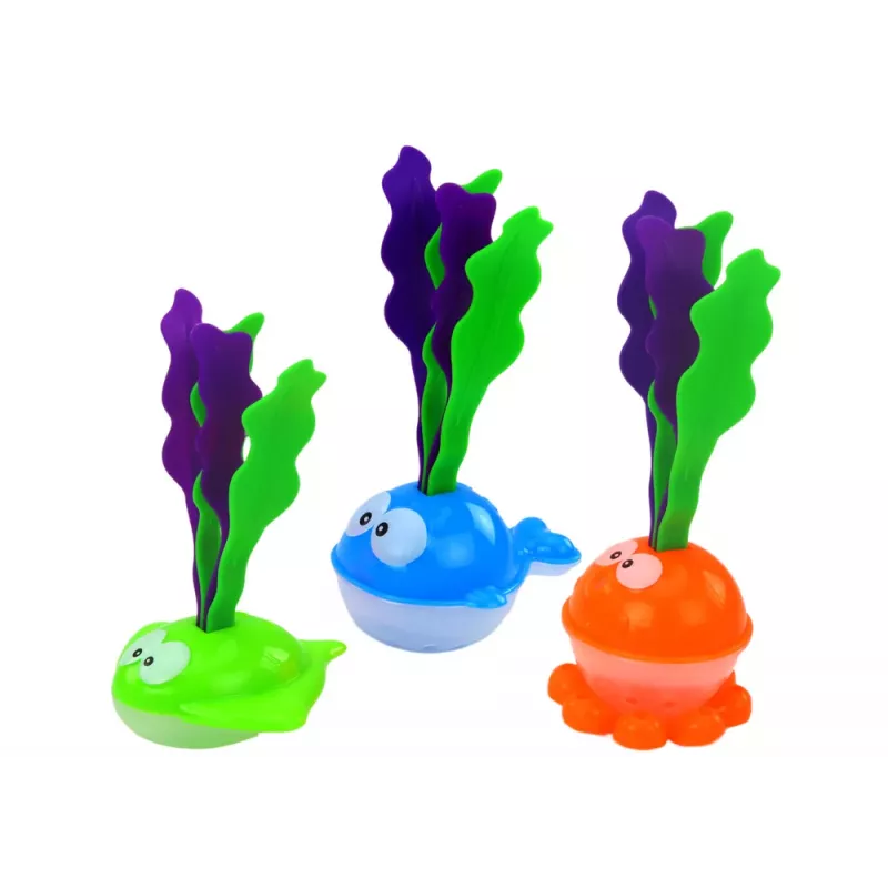 LEAN TOYS Voniukų žaislų krepšelis su sieteliu 2in1 Rykliai ir žuvys su dumbliais