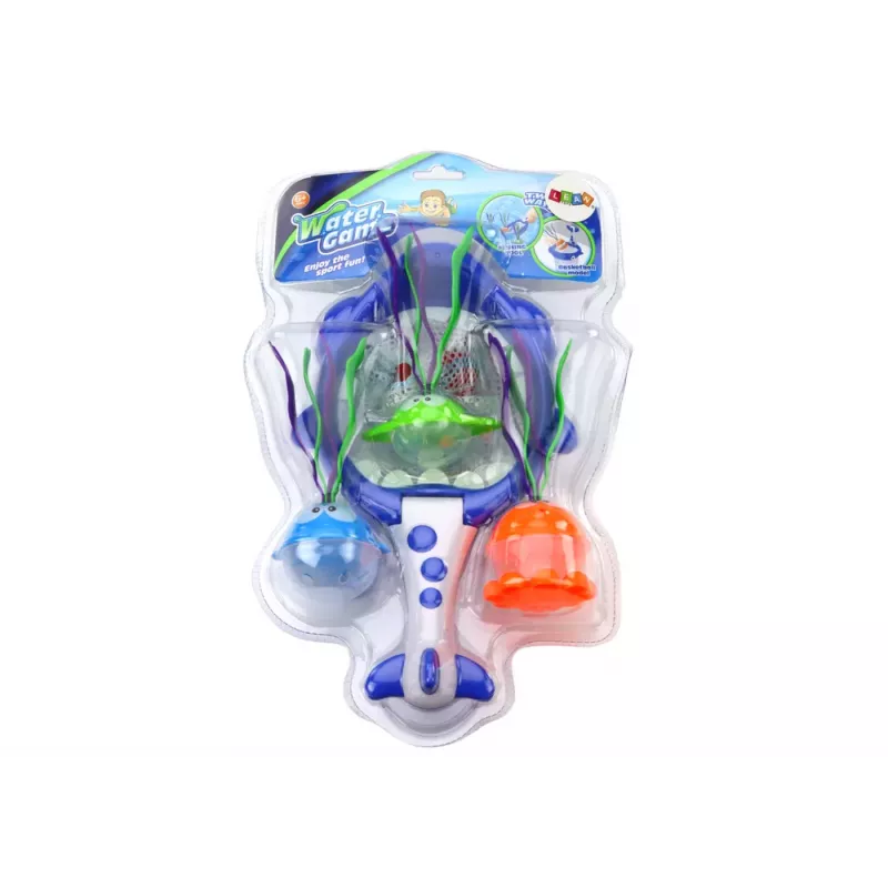 LEAN TOYS Voniukų žaislų krepšelis su sieteliu 2in1 Rykliai ir žuvys su dumbliais