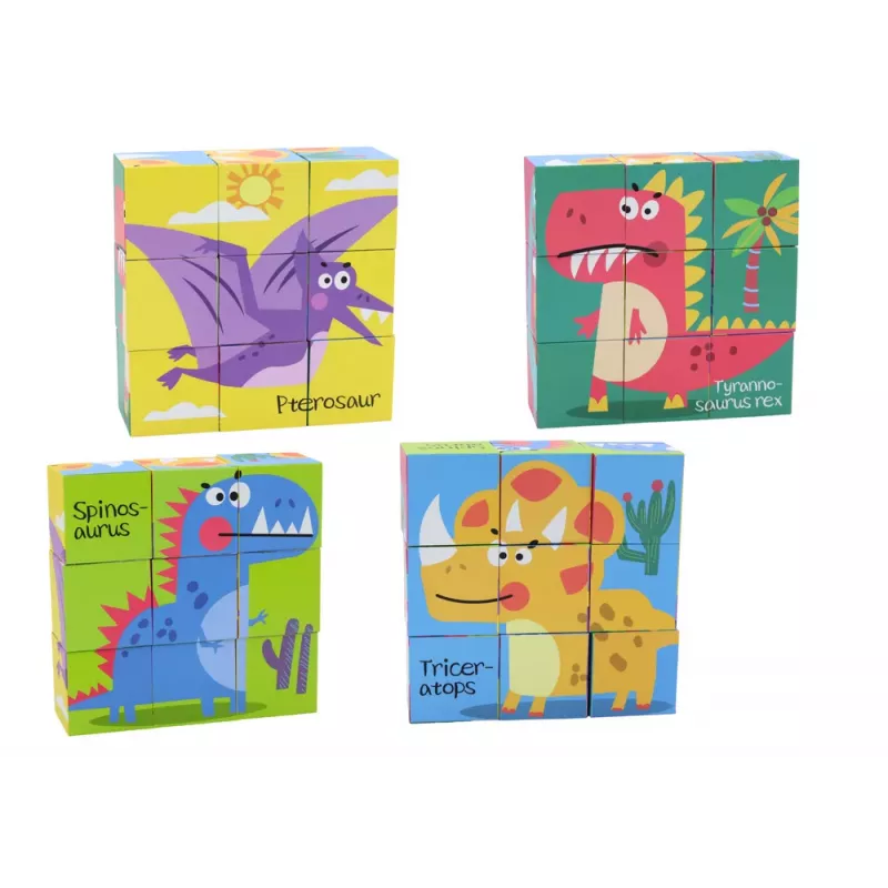 LEAN TOYS Edukacinis Dėlionė 6v1 Blokų Dėlionės Kubeliai 6 Paveikslėliai Dinozaurai 9 Vnt.