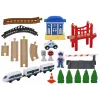 LEAN TOYS Wooden Railway Track Train Set su Policijos Stotimi ir Tiltu 3,2m 75 dalių