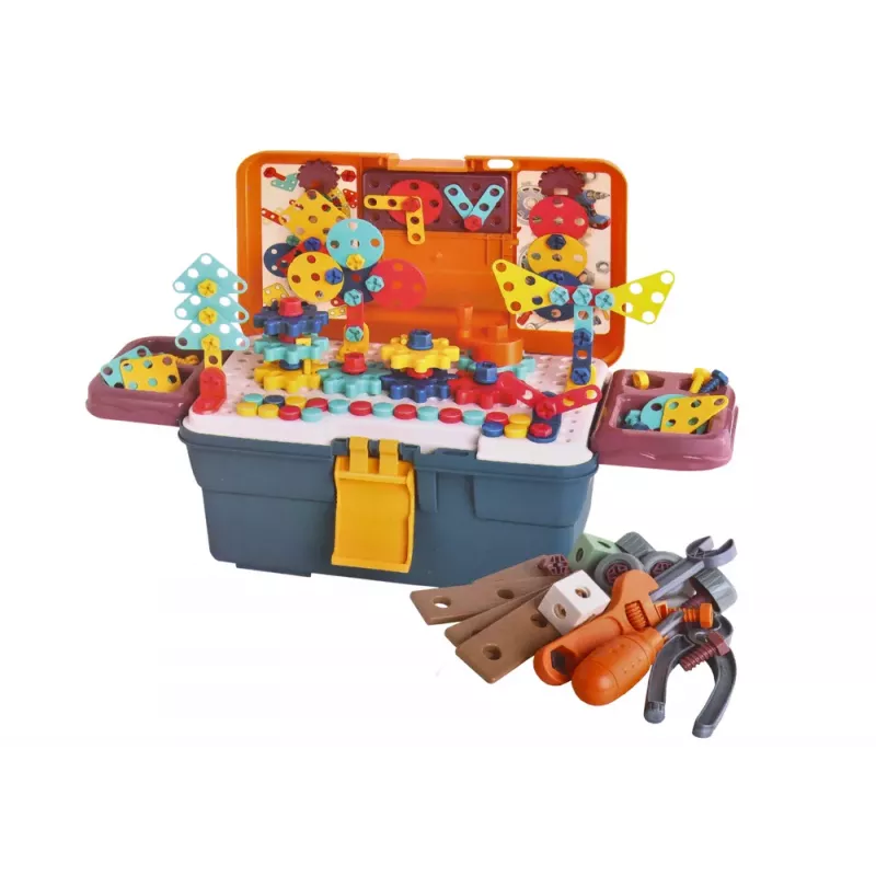LEAN TOYS 3D konstrukcinis galvosūkis su plytelėmis DIY dėžutėje ir atsukimo grąžtu