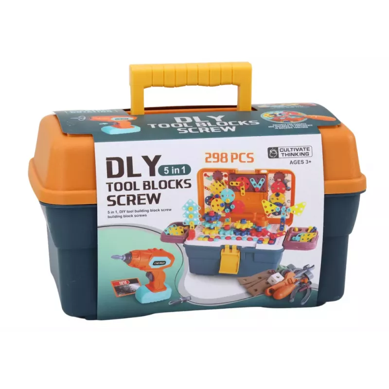 LEAN TOYS 3D konstrukcinis galvosūkis su plytelėmis DIY dėžutėje ir atsukimo grąžtu