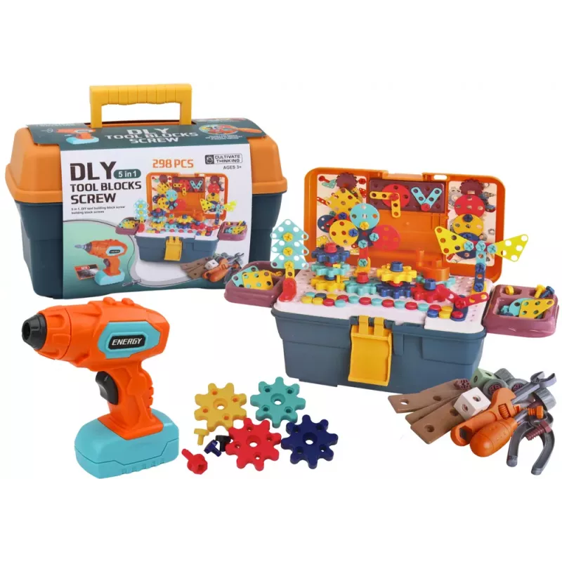 LEAN TOYS 3D konstrukcinis galvosūkis su plytelėmis DIY dėžutėje ir atsukimo grąžtu