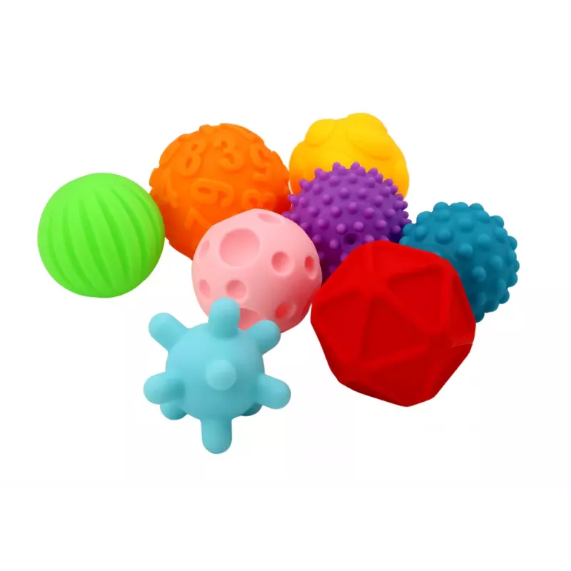 LEAN TOYS Sensorinių kamuoliukų rinkinys, įvairios tekstūros, 8 spalvingi vienetai