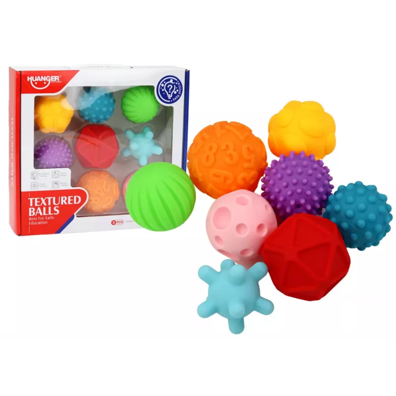 LEAN TOYS Sensorinių kamuoliukų rinkinys, įvairios tekstūros, 8 spalvingi vienetai